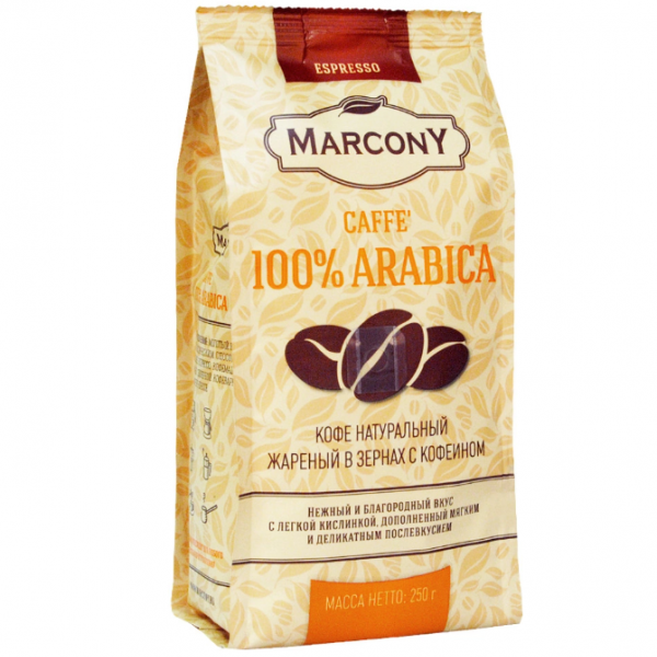 Купить Marcony Espresso Caffe' 100% Arabica кофе в зернах, 250 г