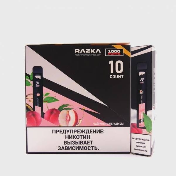 Купить RAZKA - Чай улун с персиком, 1000 затяжек, 20 мг (2%)