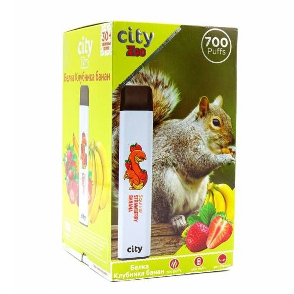 Купить City Zoo - Белка (Банан, Клубника), 700 затяжек, 18 мг (1,8%)