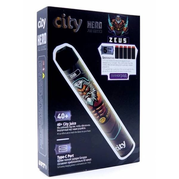 Купить City Hero - Виноград, 5000 затяжек, 18 мг (1,8%)