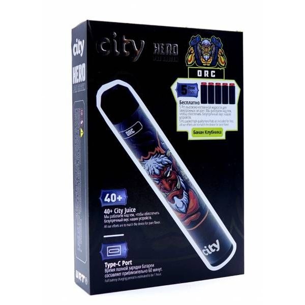 Купить City Hero – Банан, клубника, 5000 затяжек, 18 мг (1,8%)