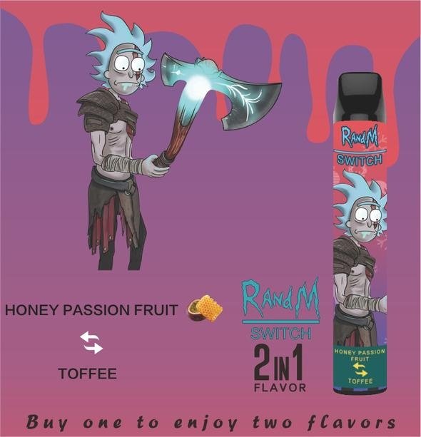 Фото RandM Switch - Honey passion fruit & toffee (2 вкуса в 1), 2400 затяжек, 20 мг (2%)